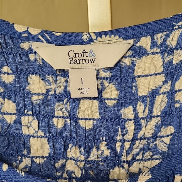 Croft & Barrow Blue and White Floral Smock Sleeveless Dress Large - Picture 2 of 12